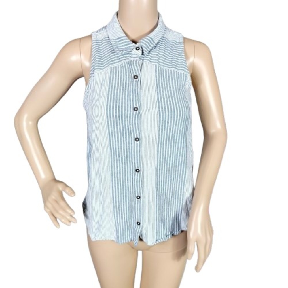 Universal Thread Womens Blouse Striped Button Down Sleeveless Blue White Size XS